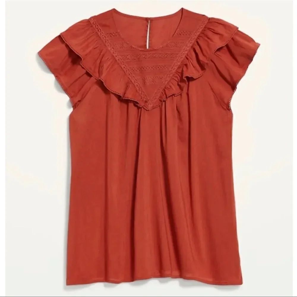 Old Navy Ruffled Lace-Trim Short-Sleeve Blouse Size XXL